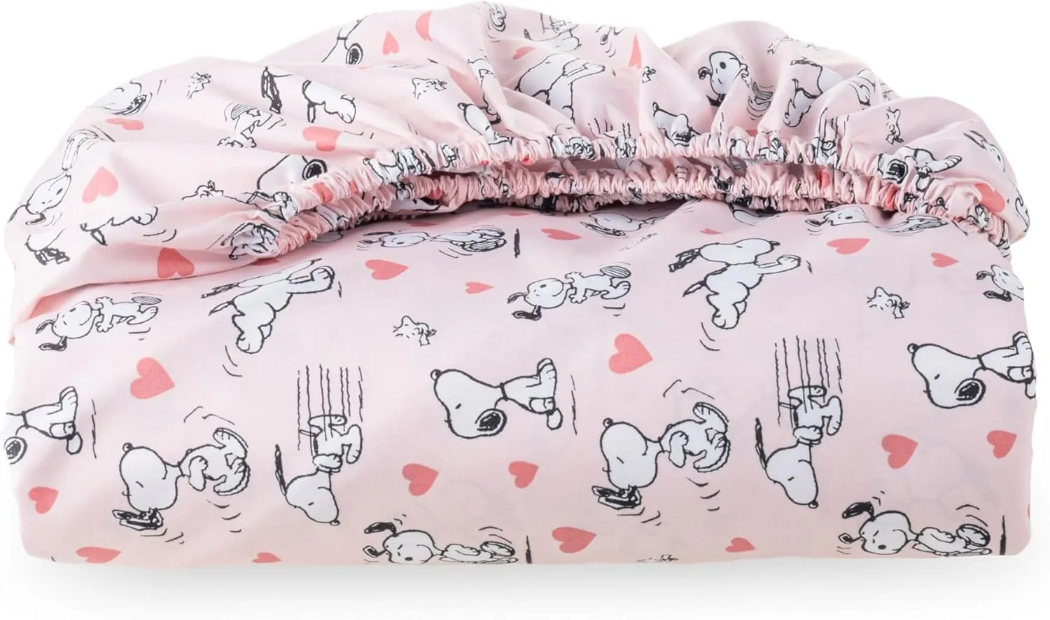 Berkshire Blanket Peanuts® Fitted Sheet Queen Size, Cute Character Snoopy Microfiber Sheet with Deep Pocket, Soft and Breathable, Mini Peanuts Poses and Hearts Blush