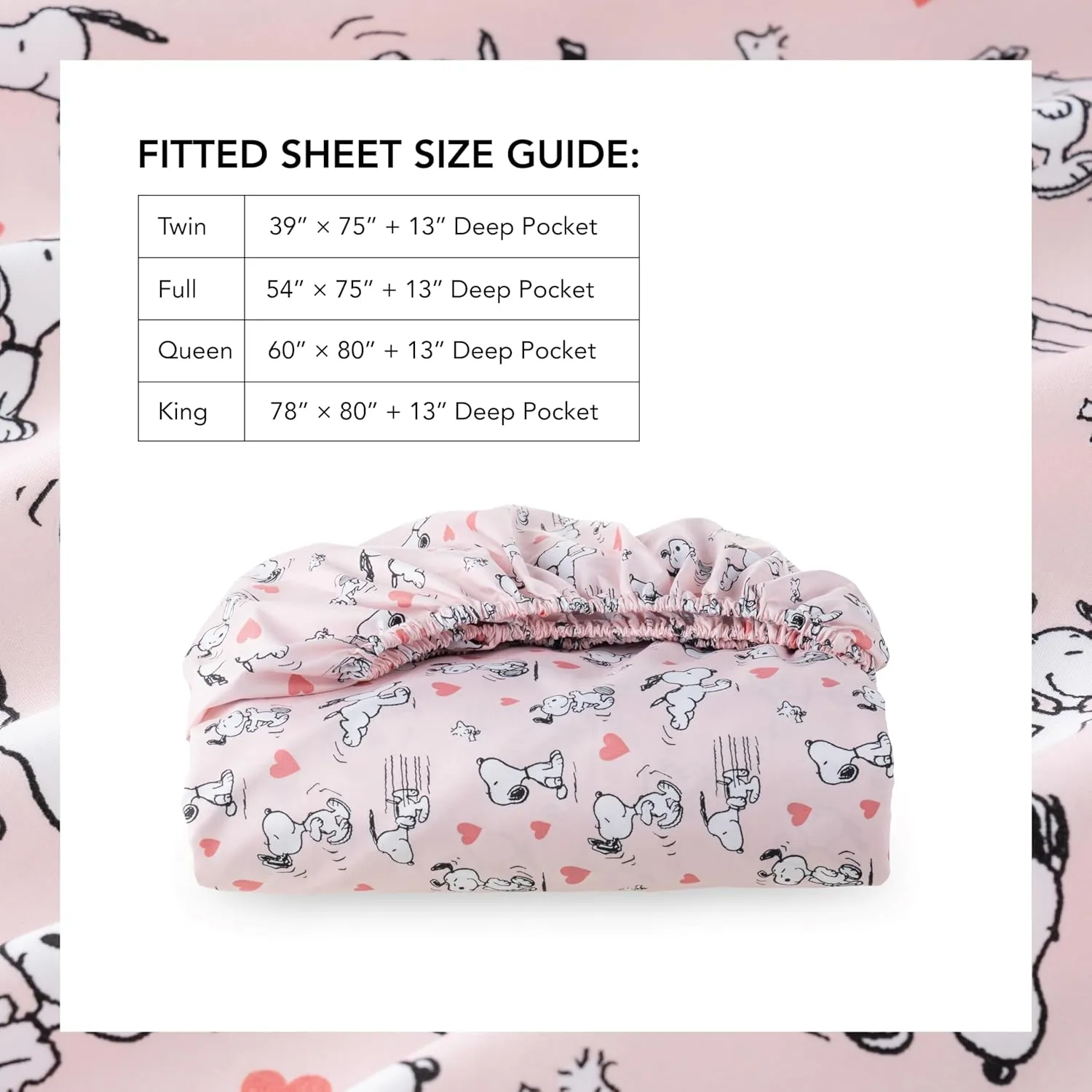 Berkshire Blanket Peanuts® Fitted Sheet Queen Size, Cute Character Snoopy Microfiber Sheet with Deep Pocket, Soft and Breathable, Mini Peanuts Poses and Hearts Blush