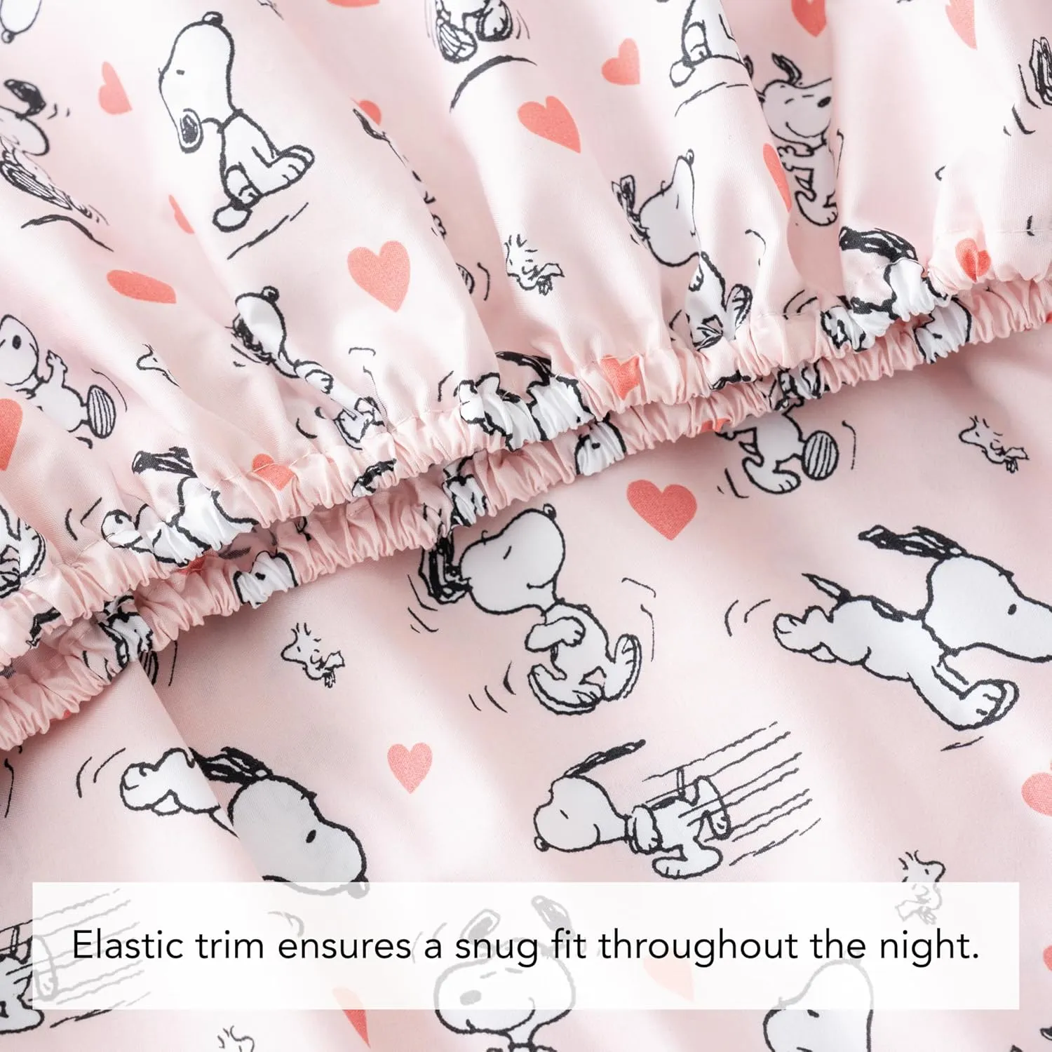 Berkshire Blanket Peanuts® Fitted Sheet Queen Size, Cute Character Snoopy Microfiber Sheet with Deep Pocket, Soft and Breathable, Mini Peanuts Poses and Hearts Blush