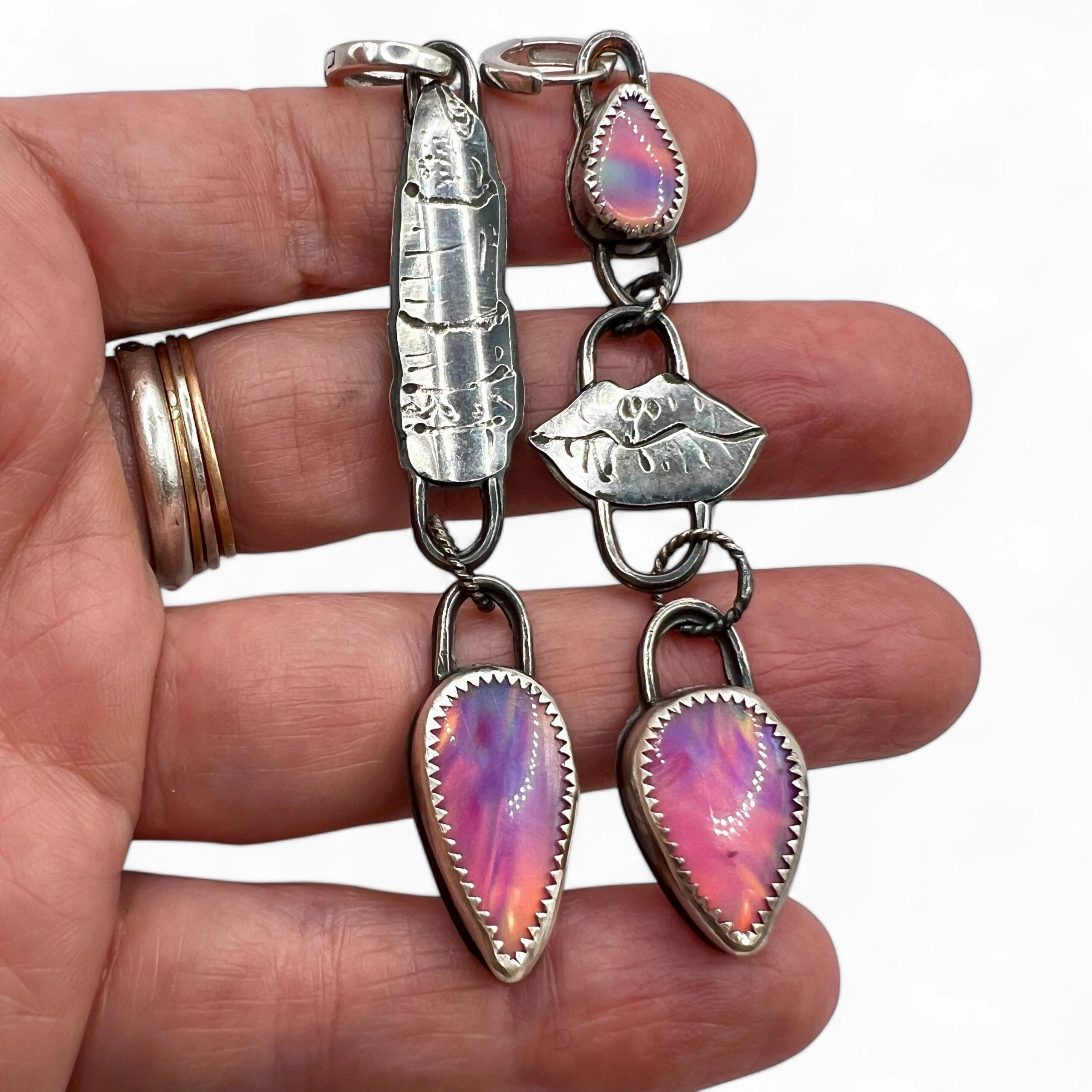 Big Splash Kiss and Lipstick Huggie Hoop Earrings with Triple Aura Opal