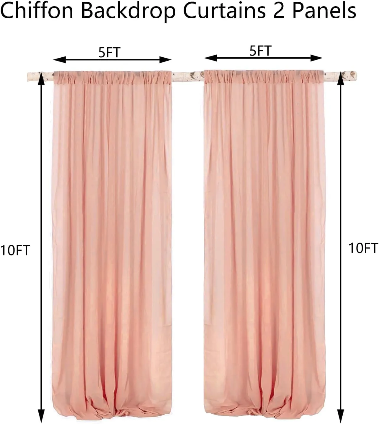 Blush Pink Backdrop Curtain Pink Drapes for Backdrop Chiffon Sheer Curtains Wedding Backdrop Wall Curtains for Bridal Shower Birthday Party Photo Backdrop Decoration - 2 Panels 5ft X 10ft