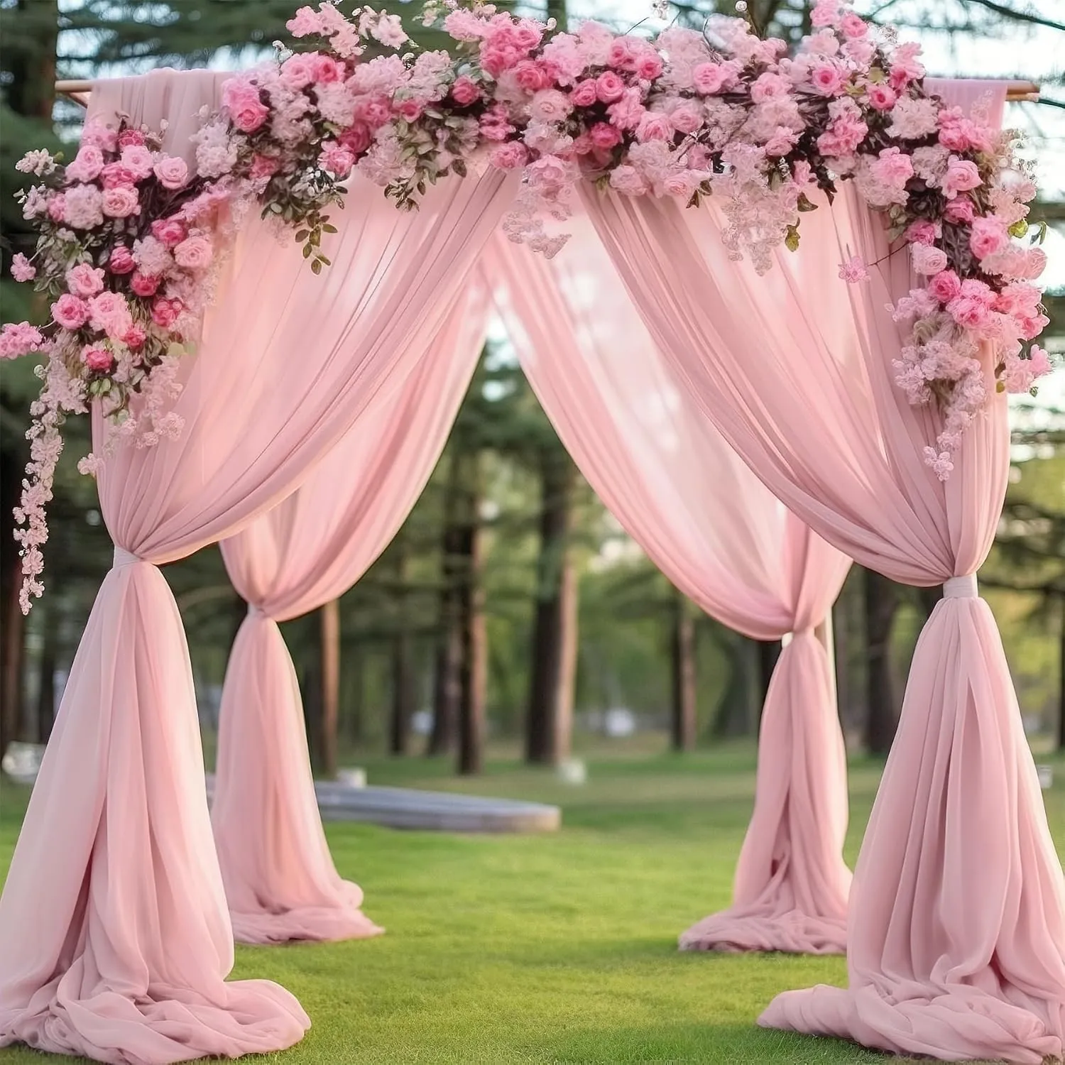 Blush Pink Backdrop Curtain Pink Drapes for Backdrop Chiffon Sheer Curtains Wedding Backdrop Wall Curtains for Bridal Shower Birthday Party Photo Backdrop Decoration - 2 Panels 5ft X 10ft