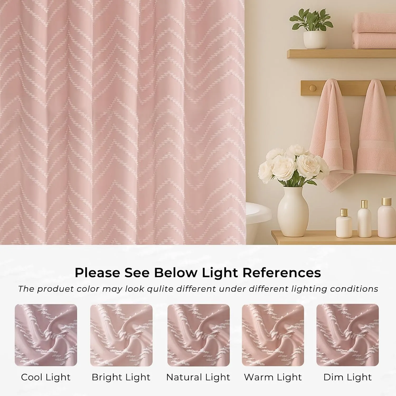 Blush Pink Boho Shower Curtain Cute Shower Curtain Modern Farmhouse Textured Chevron Striped Minimalist Bathroom Shower Curtains