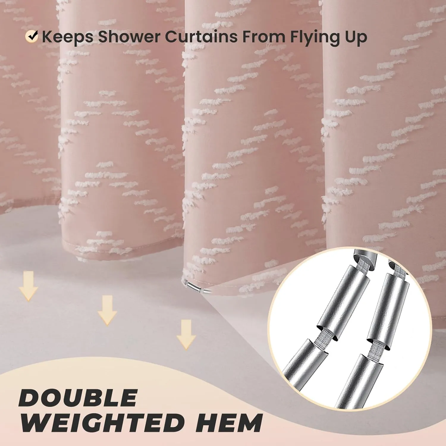 Blush Pink Boho Shower Curtain Cute Shower Curtain Modern Farmhouse Textured Chevron Striped Minimalist Bathroom Shower Curtains