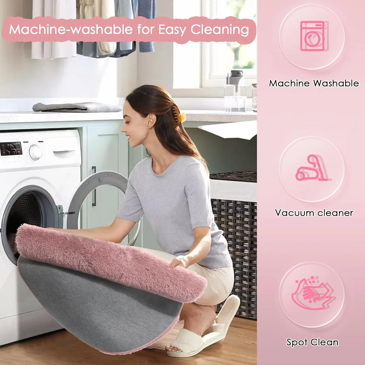 Blush Pink Fluffy Round Rug 4Ft for Bedroom, Fuzzy Furry Circle Area Rugs for Kids Room Decor Aesthetic, Shaggy Circular Carpet for Girls Nursery Dorm Baby Teen, Cute Neutral Dusty Rose Mauve Rug