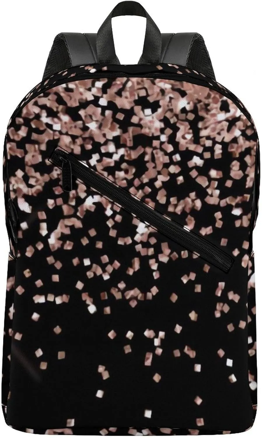 Blush Pink Rose Gold Black Glitter Large Capacity Printed Travel Backpack, Suitable for Both Men And Women, Suitable for Travel, Tourism And Other Scenarios