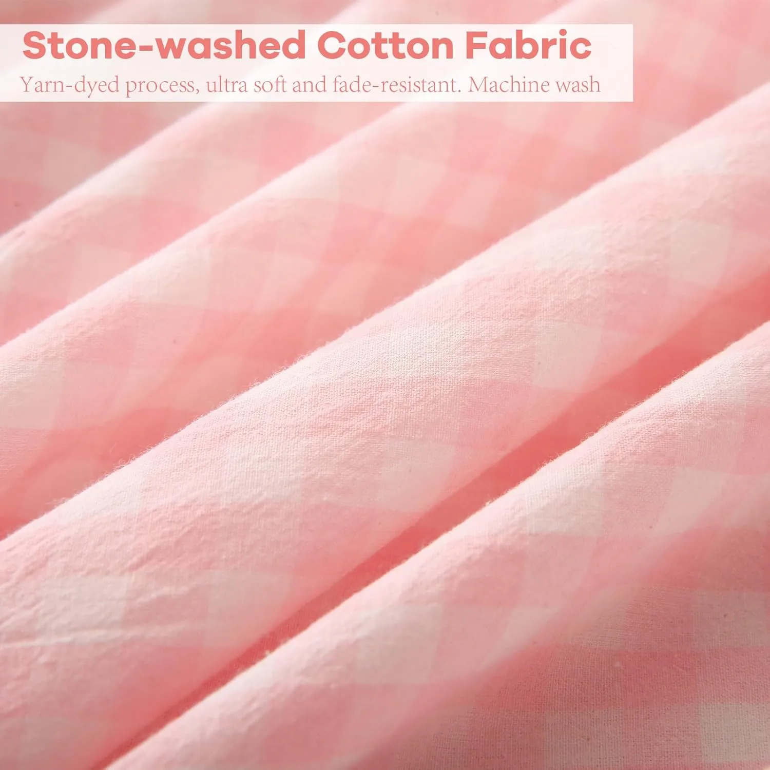 Blush White Plaid Ruffle Gingham Sheets Twin Size 4-Piece Set, 300TC 100% Yarn Dyed Cotton Sheets 18 in Deep Pocket Kids Preppy Decorative Bedding (Blush/White Plaid, Twin)