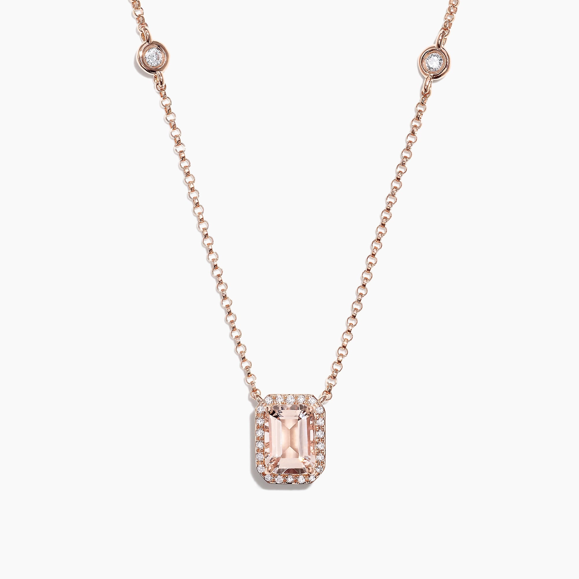 Blush 14K Rose Gold Morganite and Diamond Necklace, 1.16 TCW