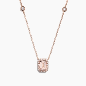 Blush 14K Rose Gold Morganite and Diamond Necklace, 1.16 TCW
