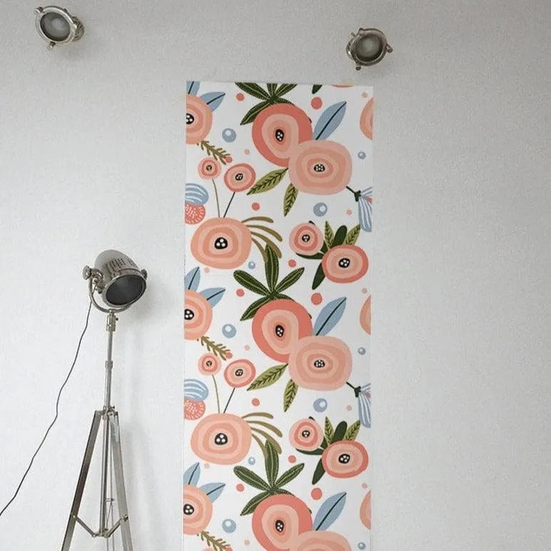 Blush and Coral Bees and Blossoming Flowers Wallpaper