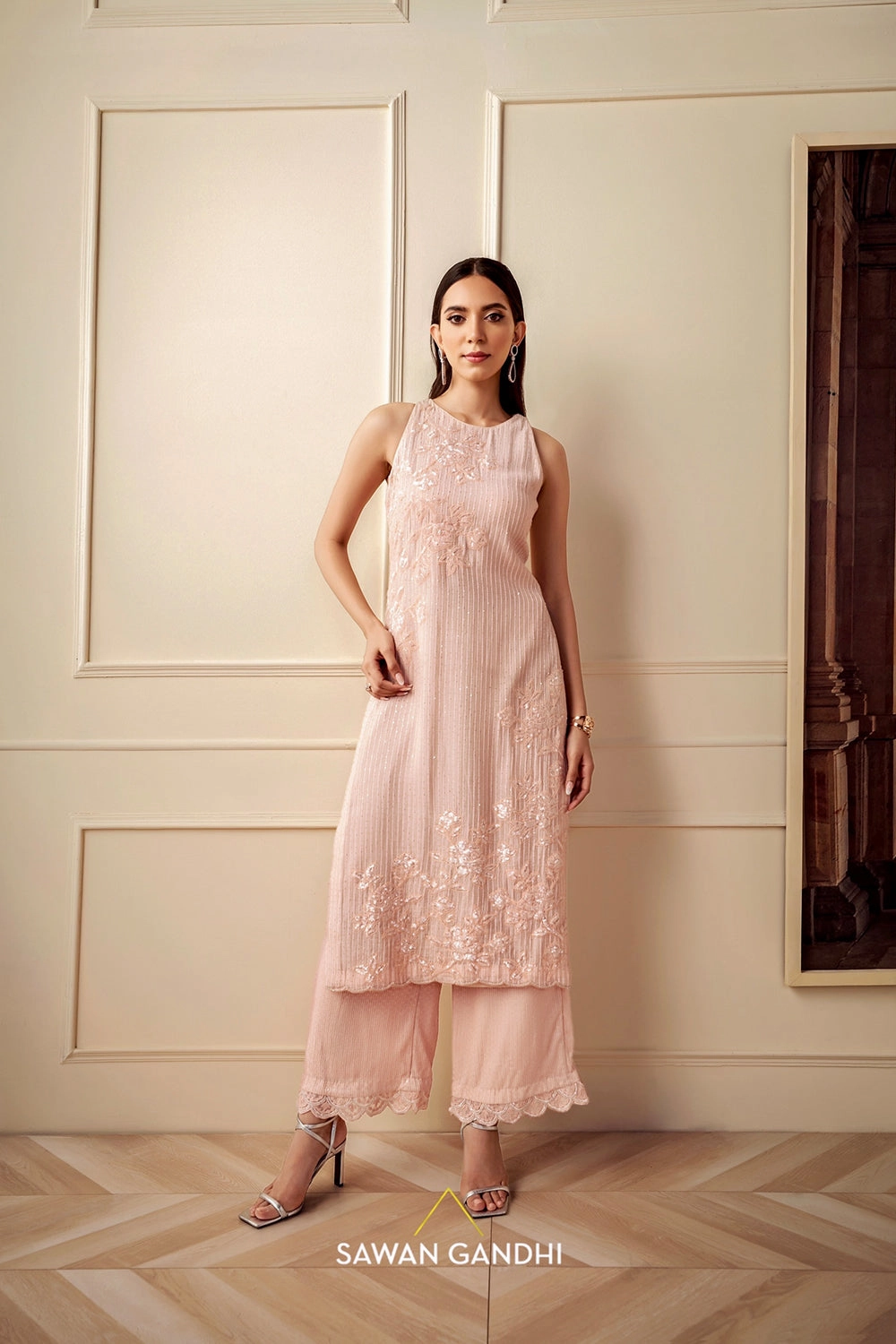 Blush pink halter suit