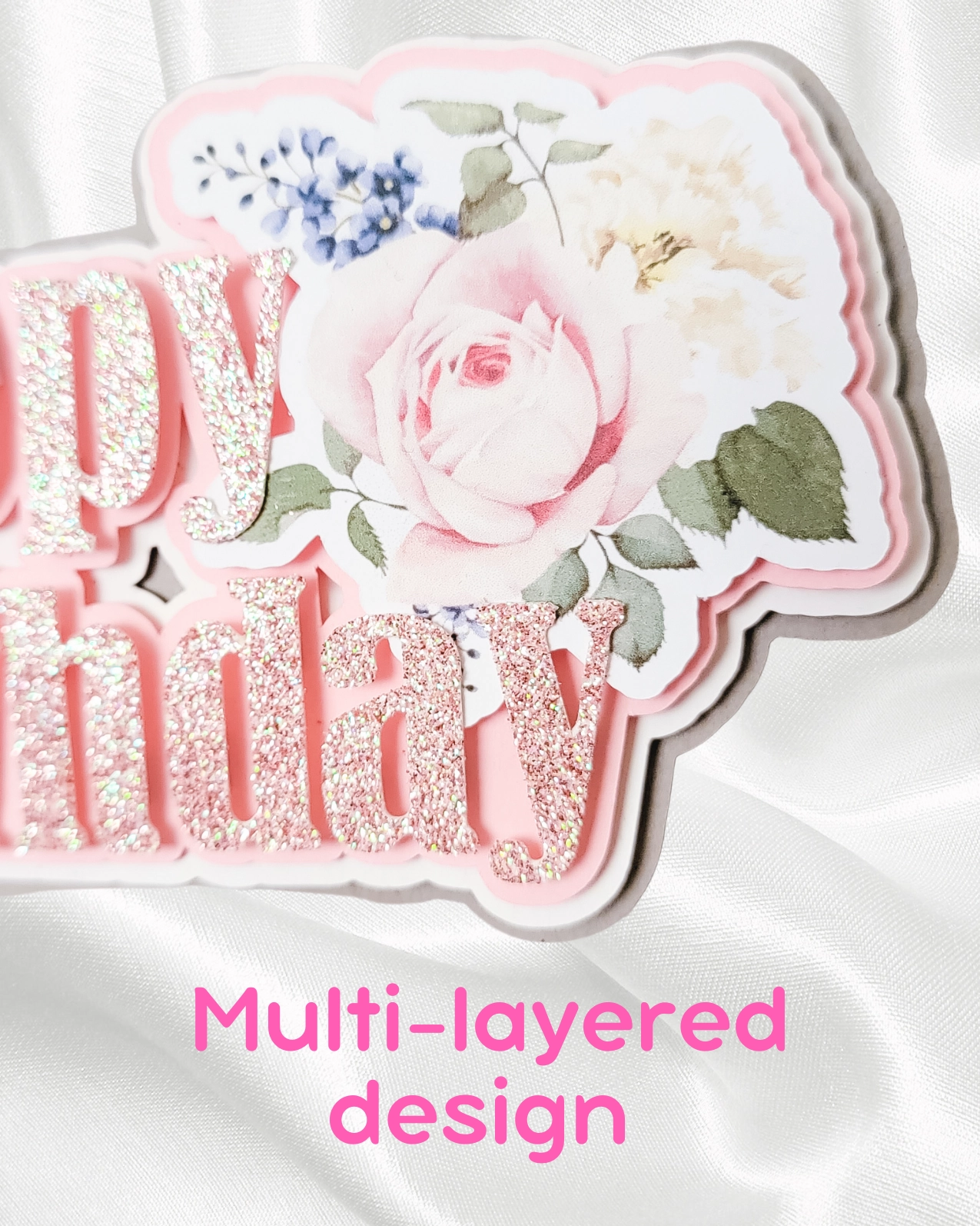Blush "Happy Birthday" Cake Topper