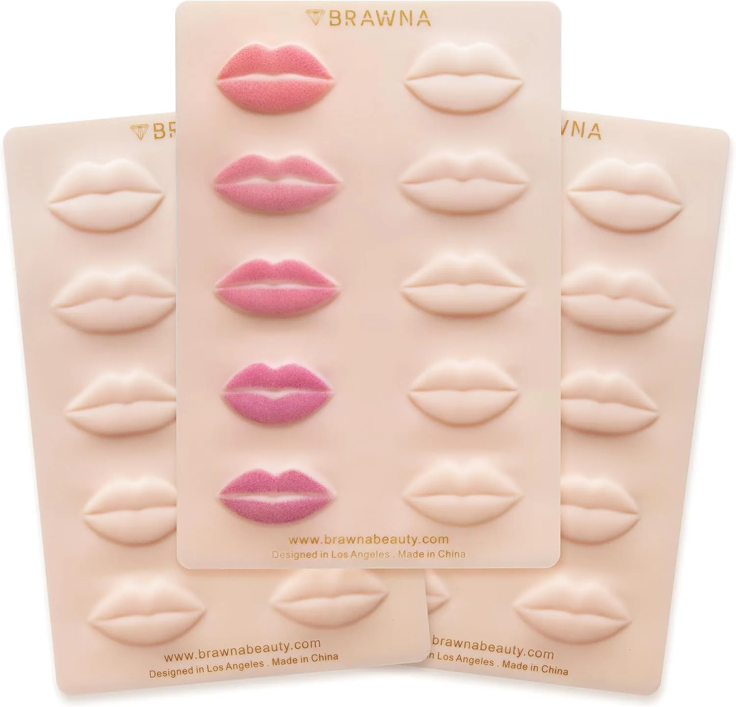 BRAWNA [ 3 Pack ] 3D Lip PMU Practice Skin - Soft Silicone Lip Blush Practice Skin with Human Skin - Like Texture - 10 Lip Shapes - Lip Tattoo Practice Skin – PMU Supplies