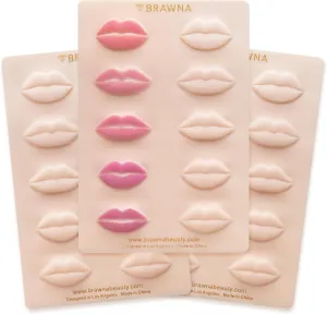 BRAWNA [ 3 Pack ] 3D Lip PMU Practice Skin - Soft Silicone Lip Blush Practice Skin with Human Skin - Like Texture - 10 Lip Shapes - Lip Tattoo Practice Skin – PMU Supplies