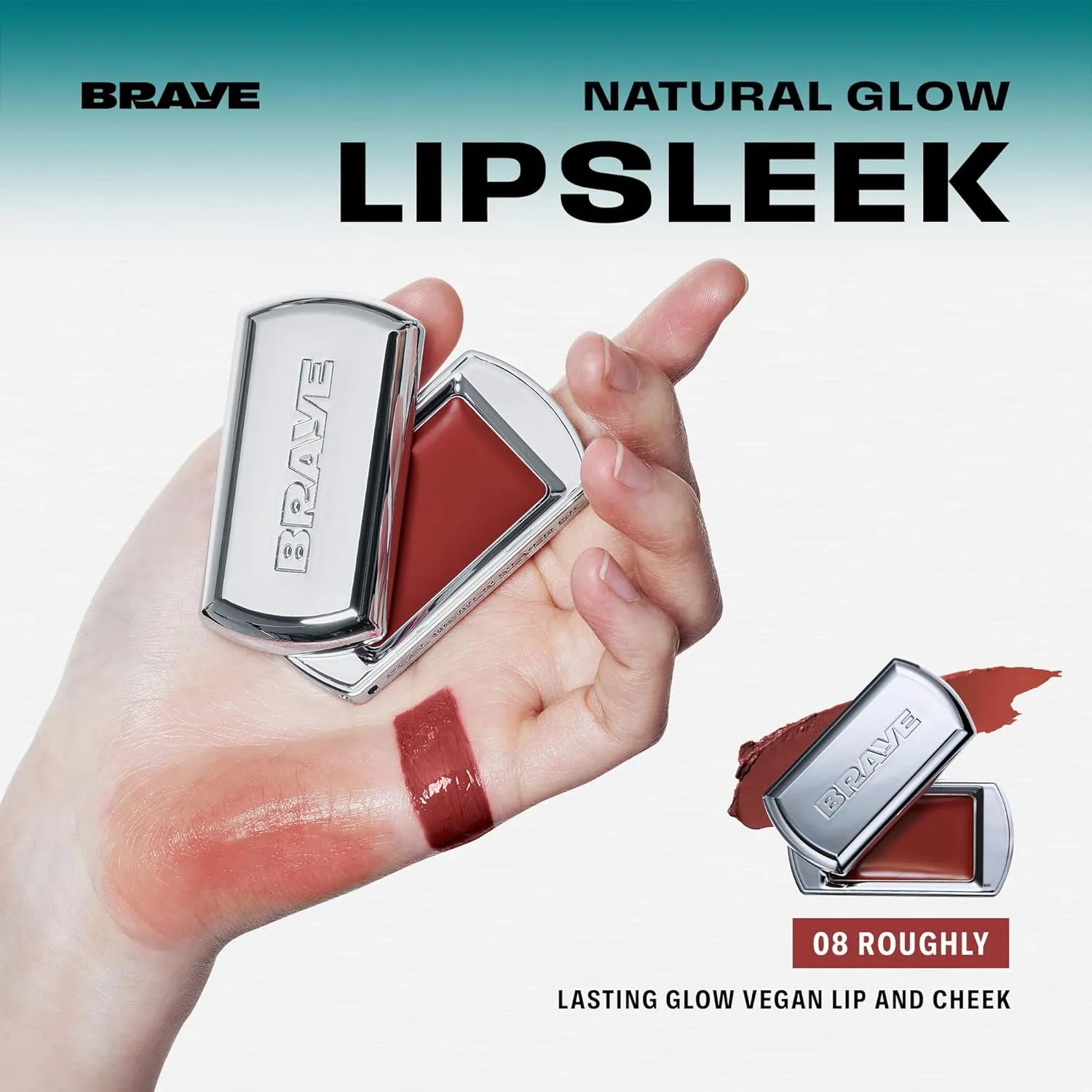 BRAYE LIPSLEEK | Blush for Cheeks & Lips, Korean Makeup Blush, Cool Lip and Cheek Balm, Vegan Cream, Lightweight w/Blendable & Buildable Makeup, Natural Look 08 ROUGHLY 0.08oz