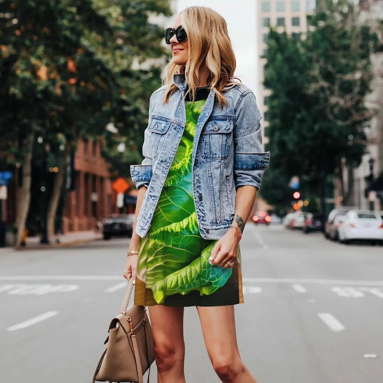 Bright Cabbage Print Functionality Style Women Versatile Sleeveless Dress Neck Summer Casual Sundress