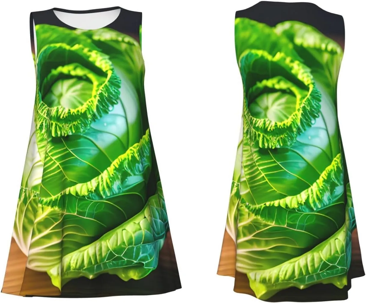 Bright Cabbage Print Functionality Style Women Versatile Sleeveless Dress Neck Summer Casual Sundress