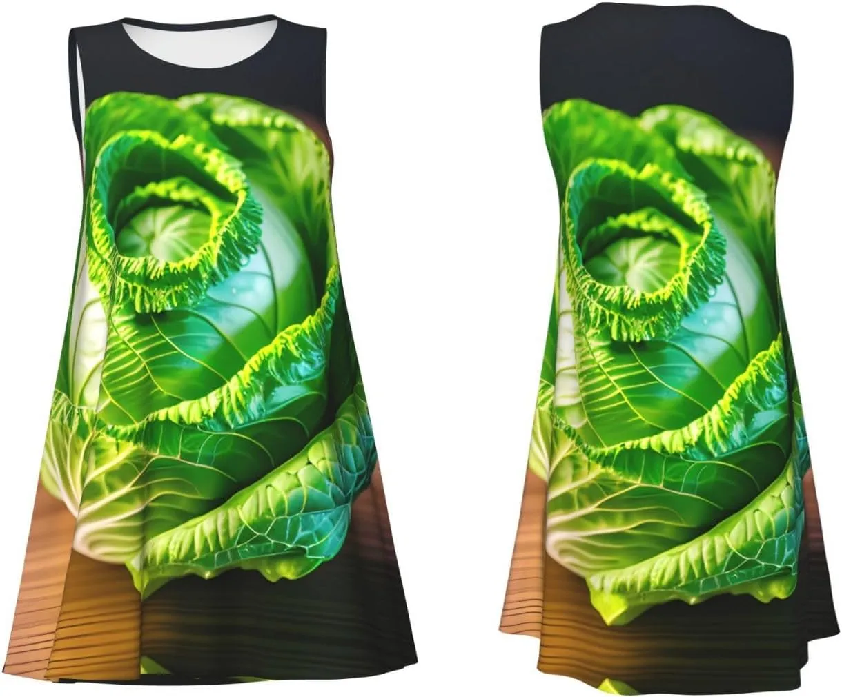 Bright Cabbage Print Sleeveless Dress Round Neck Summer Casual Sundress with Pockets Versatile Dress