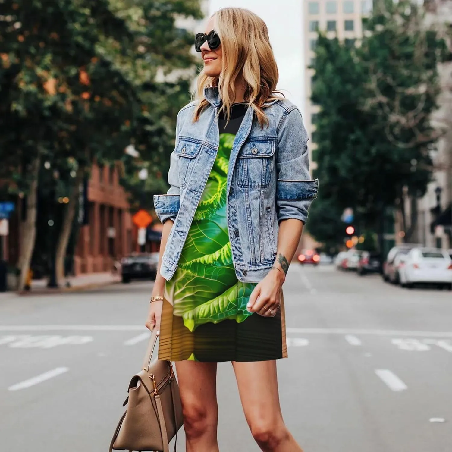 Bright Cabbage Print Sleeveless Dress Round Neck Summer Casual Sundress with Pockets Versatile Dress