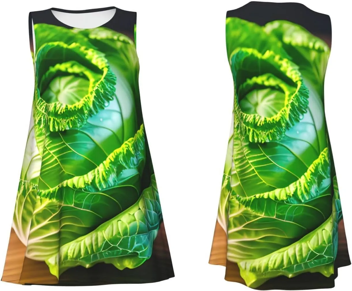 Bright Cabbage Print Summer Dresses for Women, Sleeveless Sundress with Pockets, Casual Loose A-Line Mini Dress