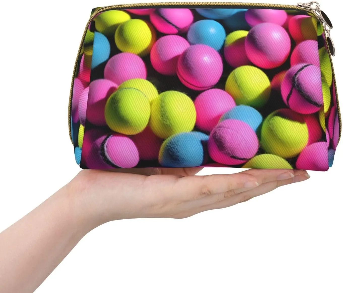 Bright Pink Tennis Balls Toiletry Travel Bag, Portable Cosmetic Organizer For Women, On-The-Go