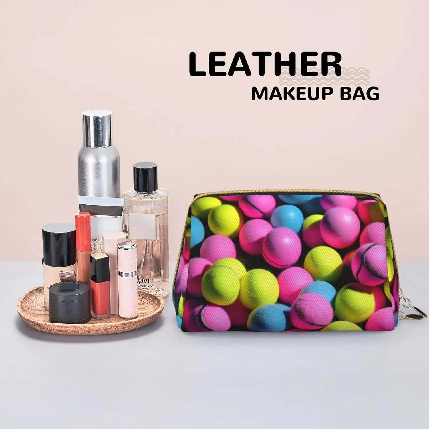 Bright Pink Tennis Balls Toiletry Travel Bag, Portable Cosmetic Organizer For Women, On-The-Go