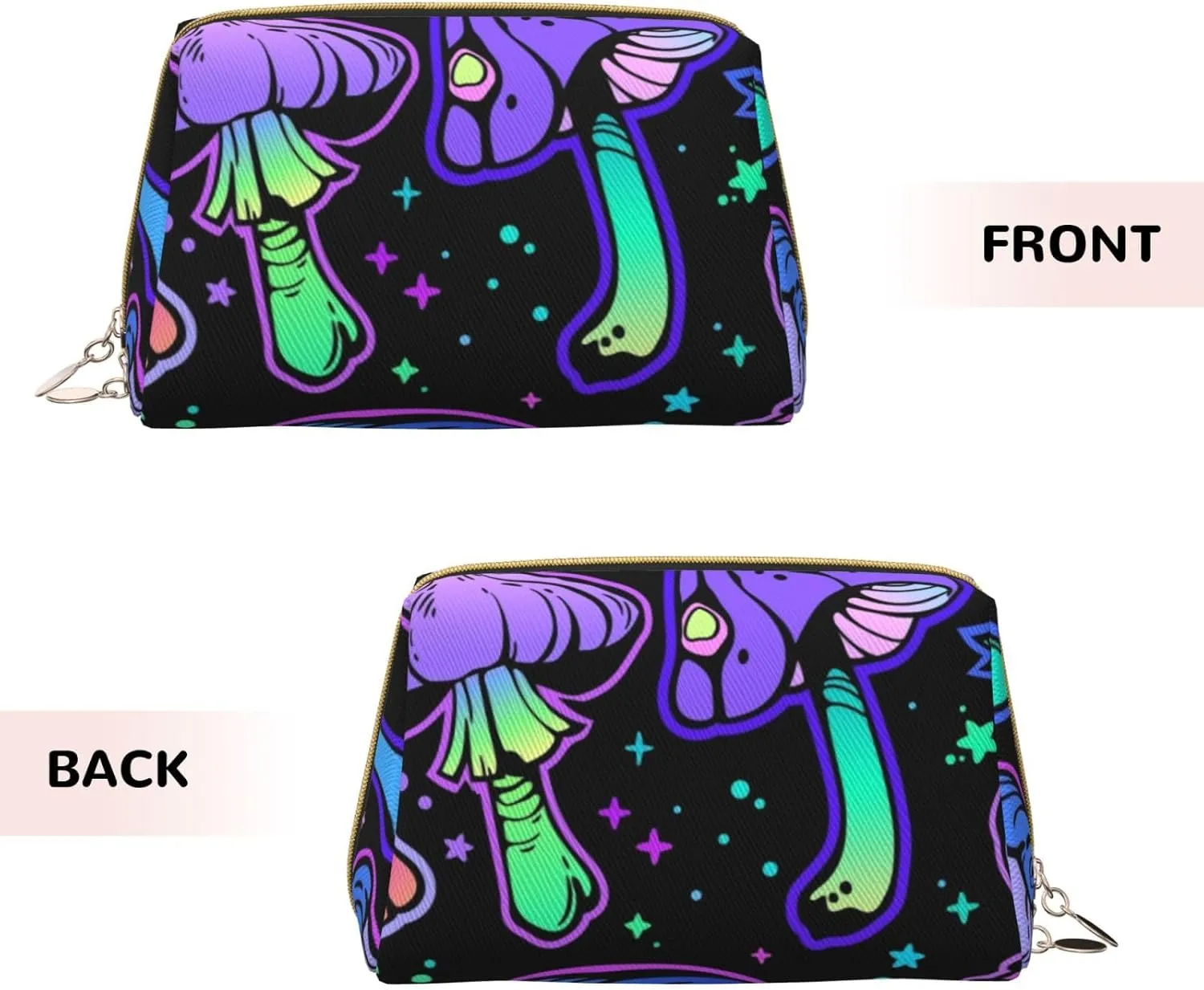 Bright Psychedelic Poisonous Mushrooms Makeup Bag Large Makeup Bag Zipper Pouch Travel Cosmetic Organizer For Women