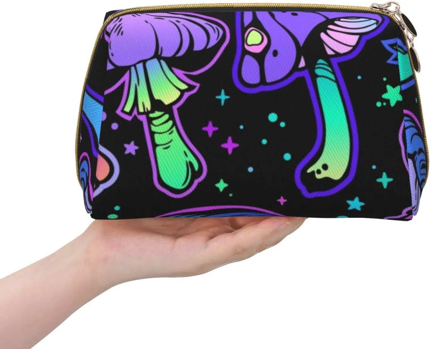 Bright Psychedelic Poisonous Mushrooms Makeup Bag Large Makeup Bag Zipper Pouch Travel Cosmetic Organizer For Women