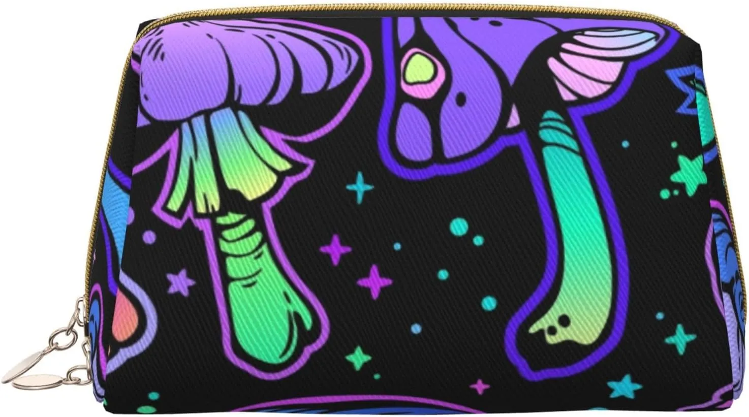 Bright Psychedelic Poisonous Mushrooms Makeup Bag Large Makeup Bag Zipper Pouch Travel Cosmetic Organizer For Women