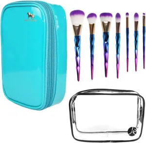 [Bundle Pack], 7 PCS Set Soft Brush Set and Makeup Organizer Traveling Cosmetic Bag for Women Makeup Brush Case