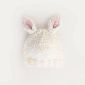 Bunny Ears White Beanie Hat: Medium (6-24 months)