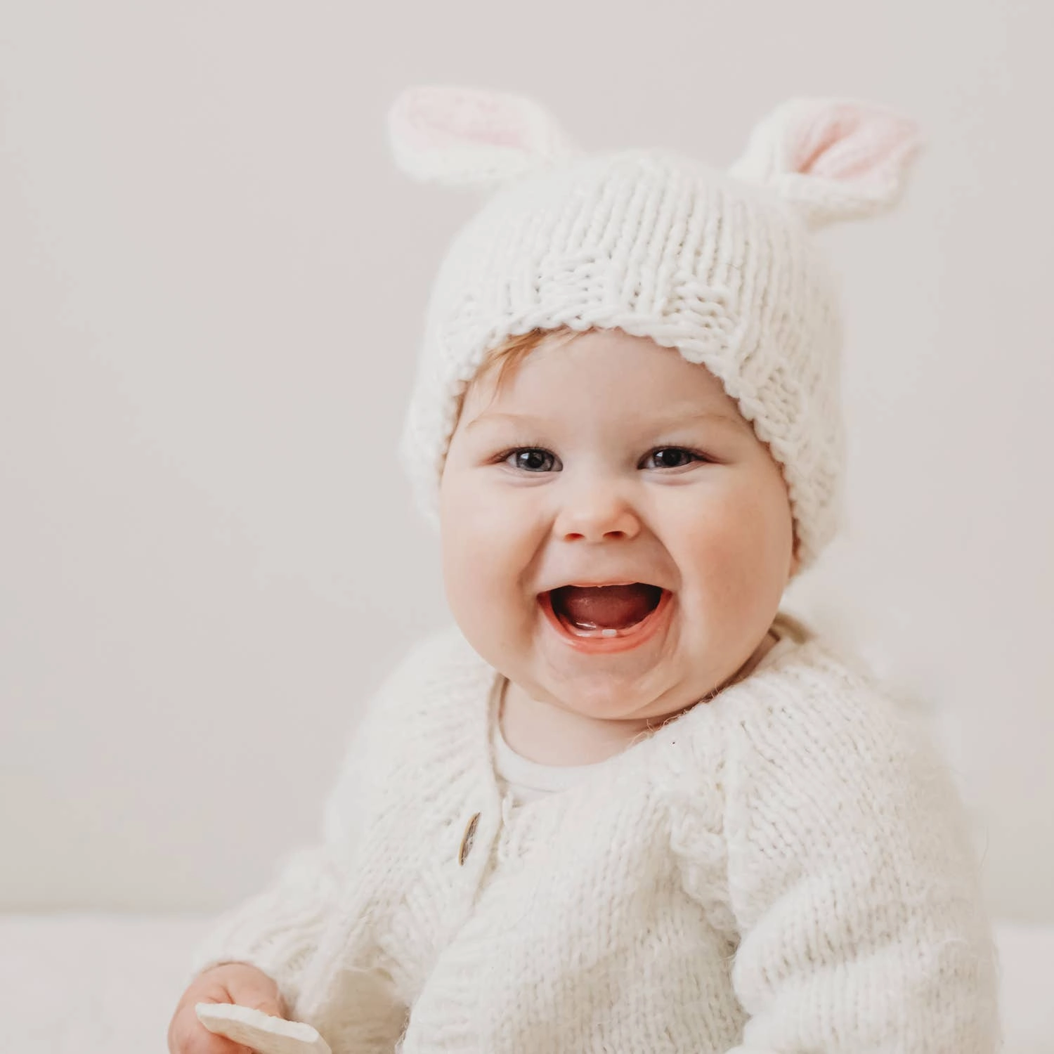 Bunny Ears White Beanie Hat: Small (0-6 months)