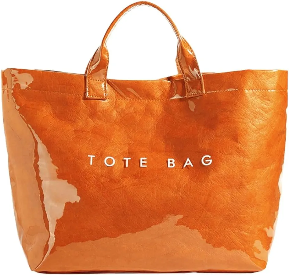 Caistre Women's PVC Tote Handbags Shoulder Bag Winter Fall Fashion Kraft Paper Tote Bag Y2K Large Shopping Bag