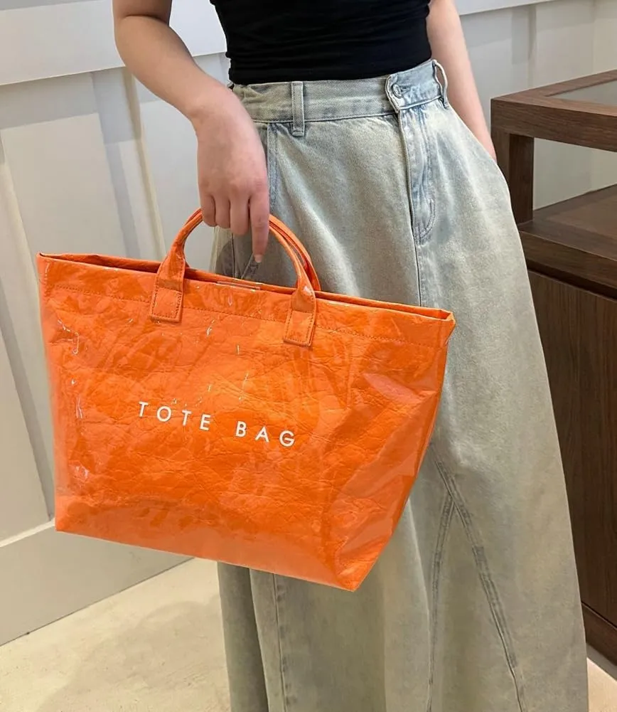Caistre Women's PVC Tote Handbags Shoulder Bag Winter Fall Fashion Kraft Paper Tote Bag Y2K Large Shopping Bag