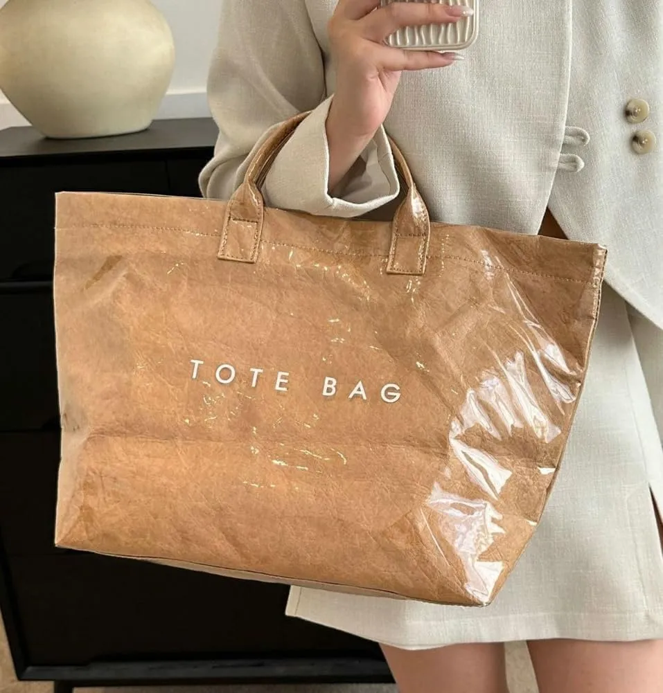 Caistre Women's PVC Tote Handbags Shoulder Bag Winter Fall Fashion Kraft Paper Tote Bag Y2K Large Shopping Bag