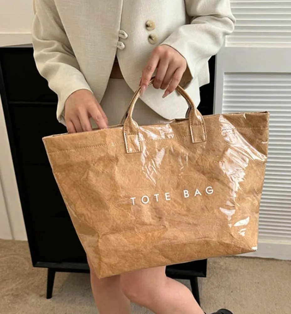 Caistre Women's PVC Tote Handbags Shoulder Bag Winter Fall Fashion Kraft Paper Tote Bag Y2K Large Shopping Bag