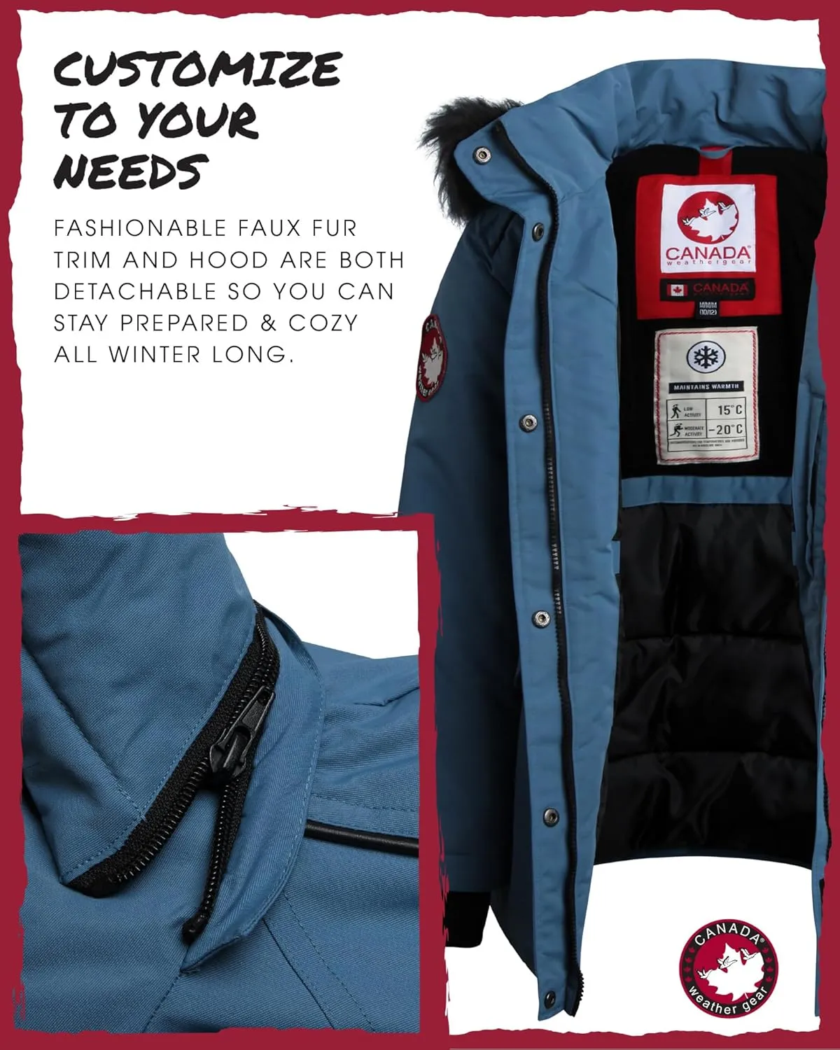CANADA WEATHER GEAR Girls' Winter Faux Fur Lining Ski Jacket - Water and Wind Resistant Fleece Coat with Hood (Sizes: 7-16)