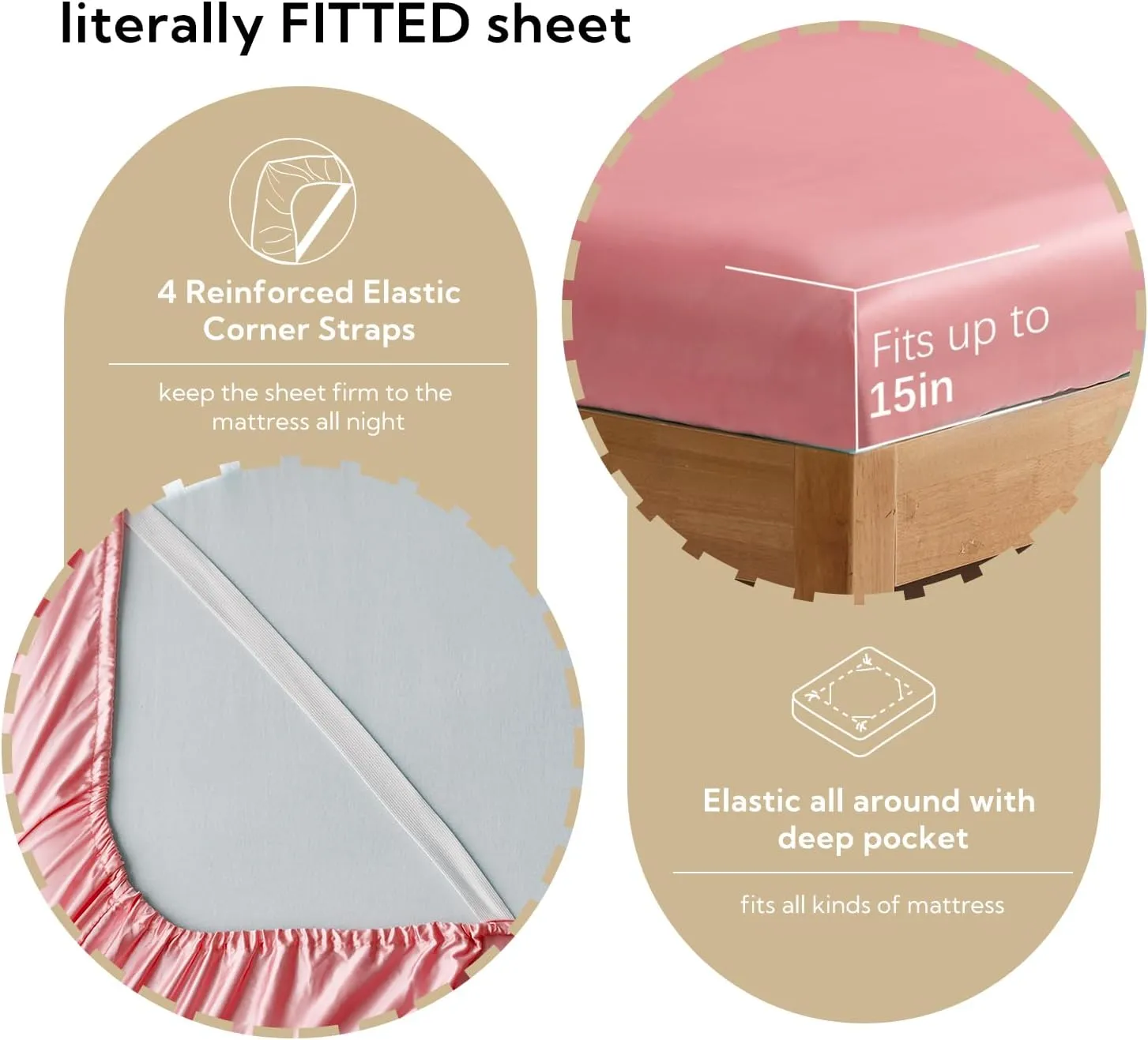 Candoury Satin Sheets Full Size Bed Sheets Set 4 Pcs, Soft and Durable Pillowcase, Flat Sheet and Fitted Sheet, Hotel Luxury Silky Satin Sheets Set (Full, Blush)