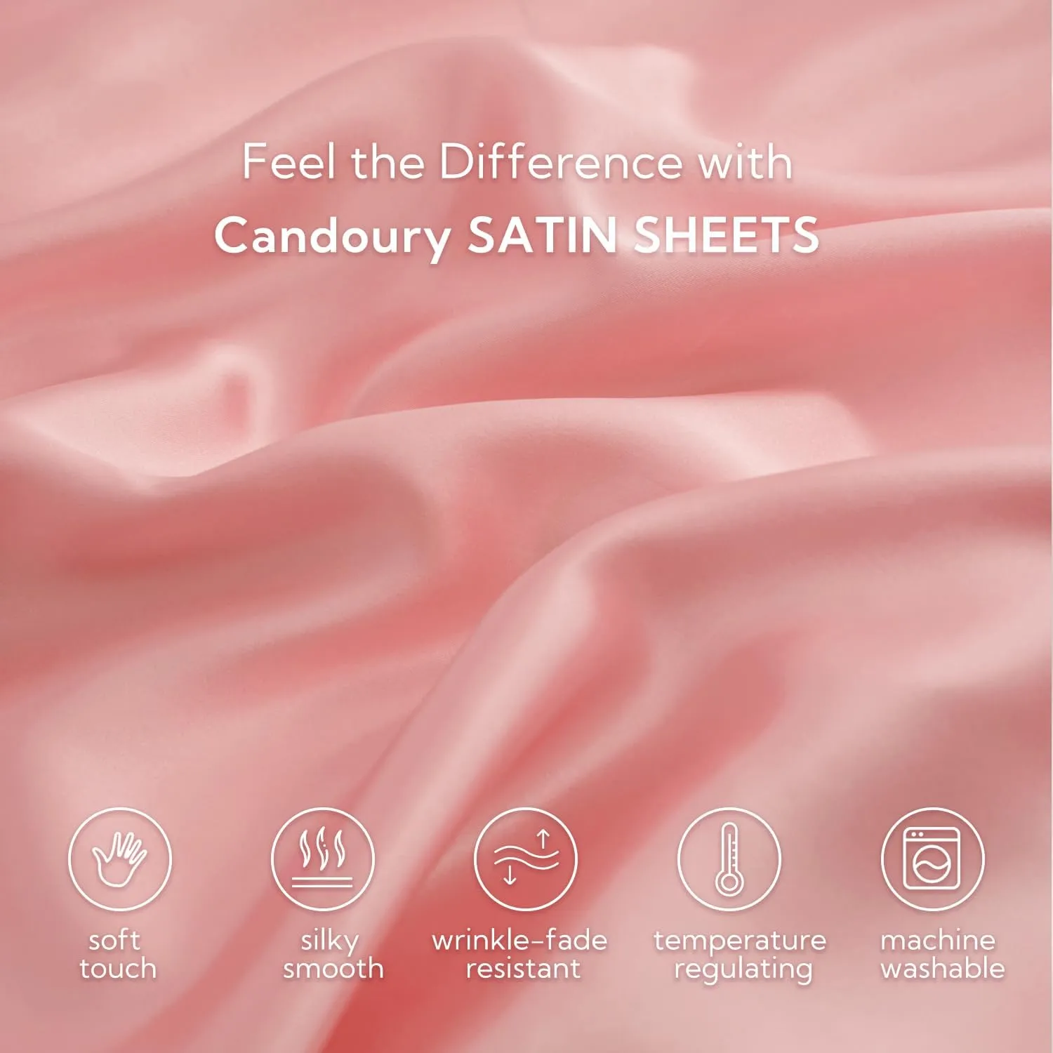 Candoury Satin Sheets Full Size Bed Sheets Set 4 Pcs, Soft and Durable Pillowcase, Flat Sheet and Fitted Sheet, Hotel Luxury Silky Satin Sheets Set (Full, Blush)