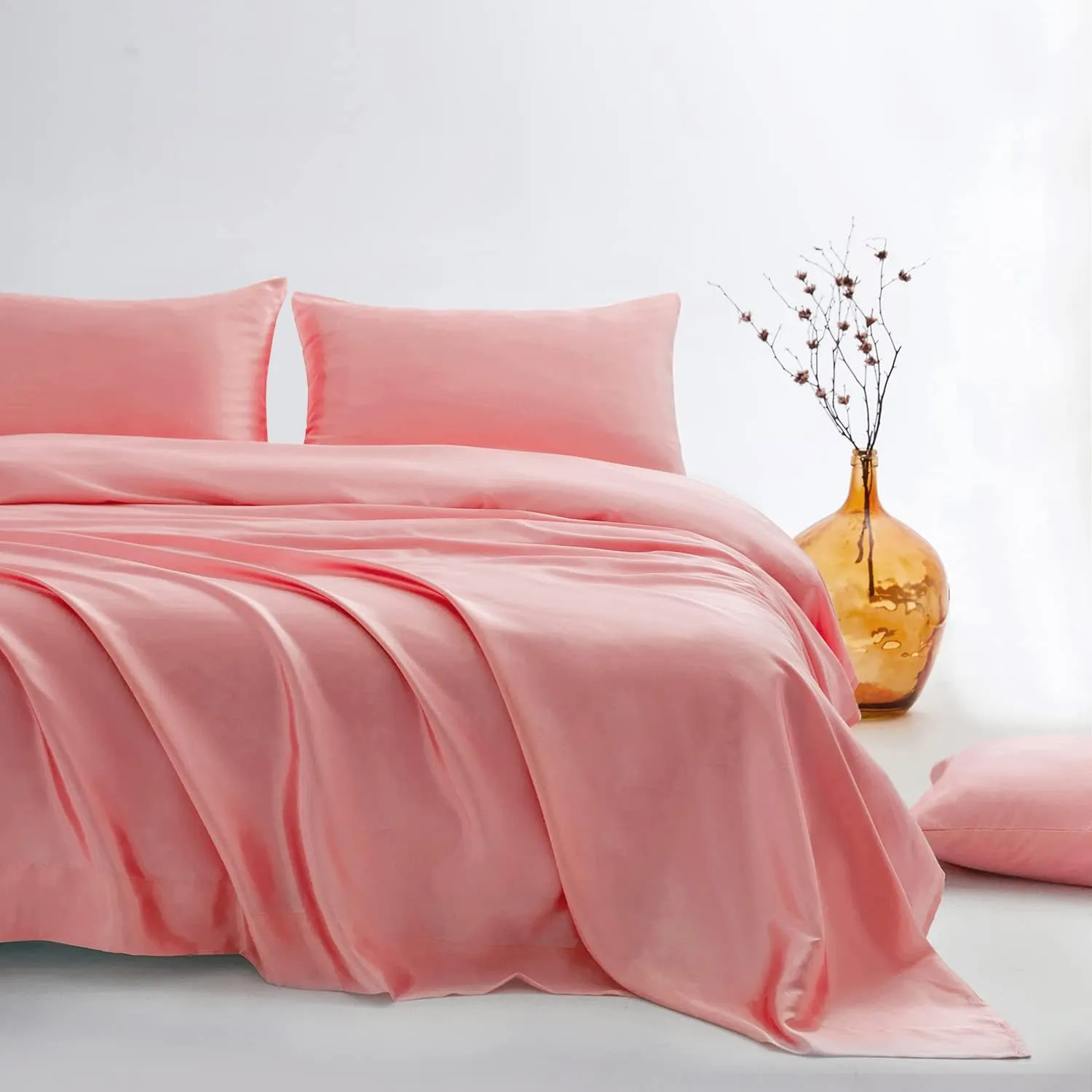 Candoury Satin Sheets Full Size Bed Sheets Set 4 Pcs, Soft and Durable Pillowcase, Flat Sheet and Fitted Sheet, Hotel Luxury Silky Satin Sheets Set (Full, Blush)