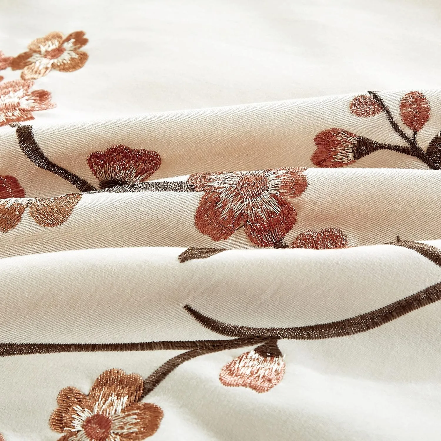 Chezmoi Collection Everly King Bed in a Bag 7-Pieces Luxury Blush Taupe Cherry Blossom Floral Embroidery Comforter Set with Sheets All Season Bedding Set, King