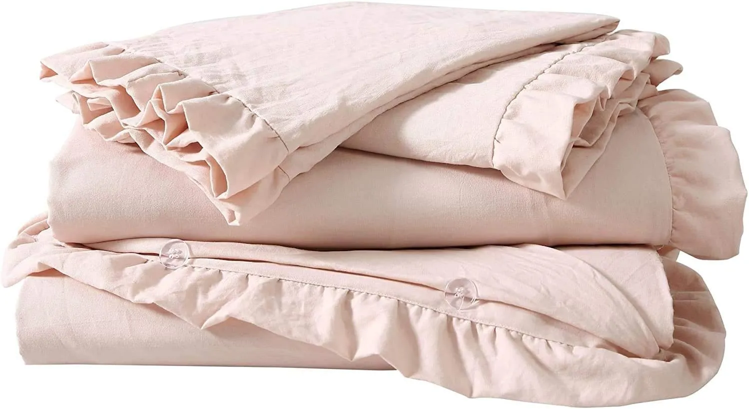 Chezmoi Collection Nora 3-Piece Ruffled Edge Trim Duvet Cover Set - Hypoallergenic Soft Washed Microfiber Comforter Cover with Button Closure and Corner Ties - King, Blush