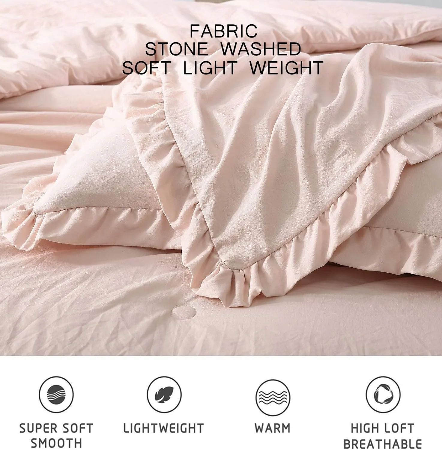 Chezmoi Collection Nora 3-Piece Ruffled Edge Trim Soft Washed Microfiber Comforter Set (Full, Blush)