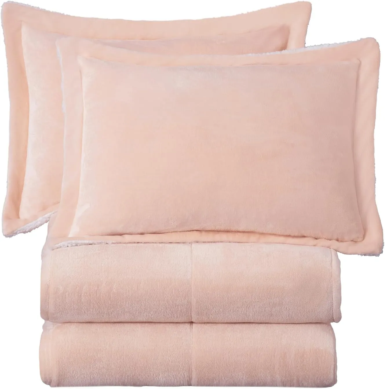 Chezmoi Collection Ultra-Soft Micromink Sherpa Comforter Set with 2 Pillow Shams King Size - Blush Reversible Plush Bedding Comforter 3-Piece Set Warm Winter Blanket