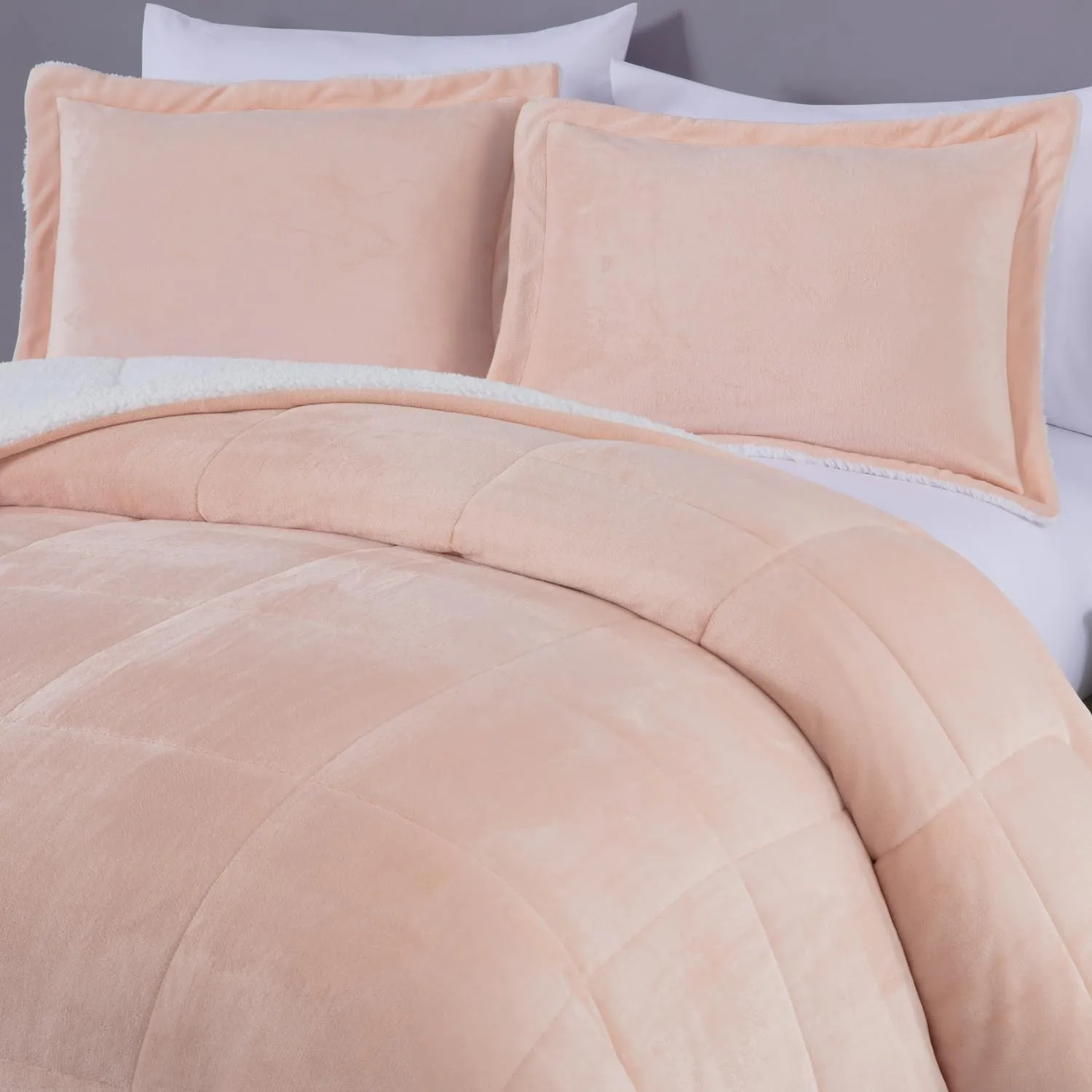 Chezmoi Collection Ultra-Soft Micromink Sherpa Comforter Set with 2 Pillow Shams King Size - Blush Reversible Plush Bedding Comforter 3-Piece Set Warm Winter Blanket
