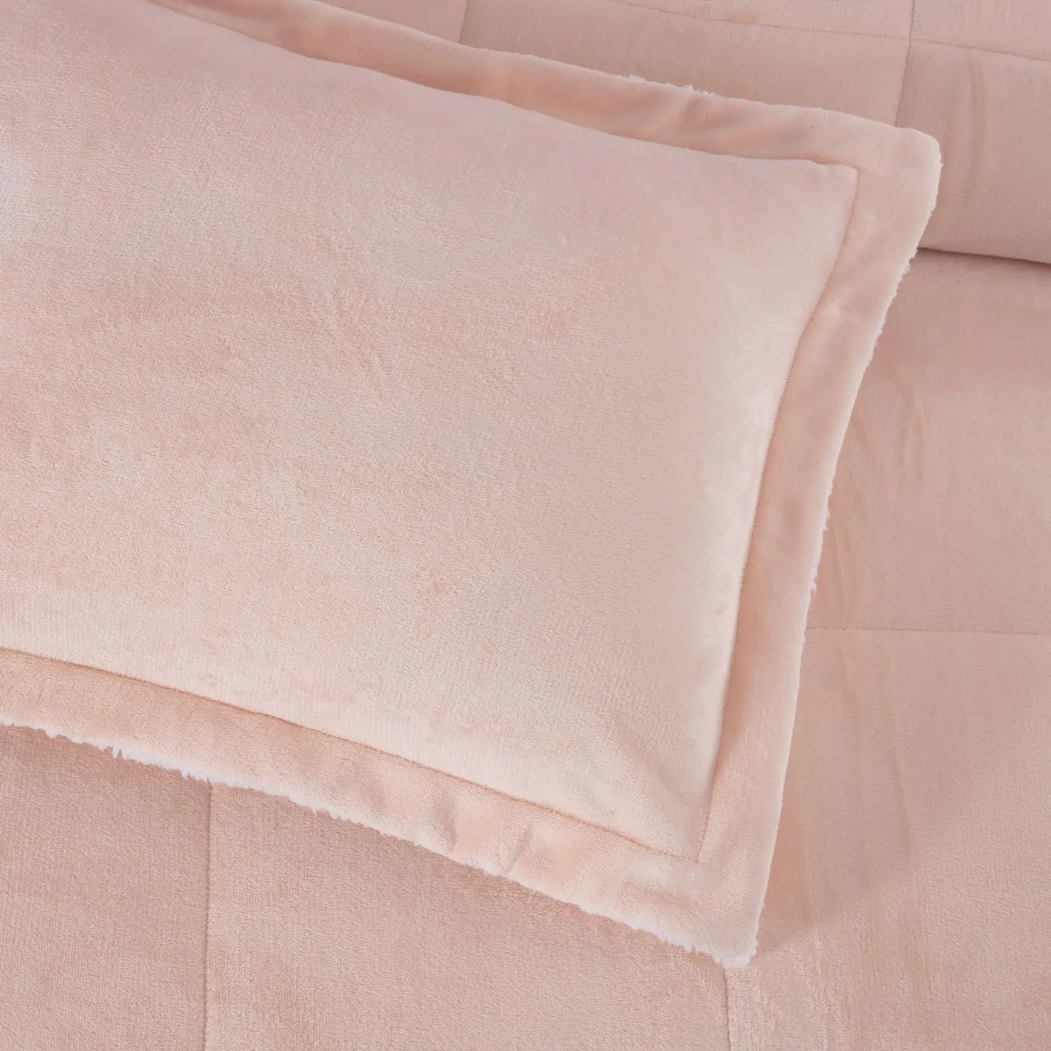Chezmoi Collection Ultra-Soft Micromink Sherpa Comforter Set with 2 Pillow Shams King Size - Blush Reversible Plush Bedding Comforter 3-Piece Set Warm Winter Blanket