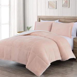 Chezmoi Collection Ultra-Soft Micromink Sherpa Comforter Set with 2 Pillow Shams King Size - Blush Reversible Plush Bedding Comforter 3-Piece Set Warm Winter Blanket