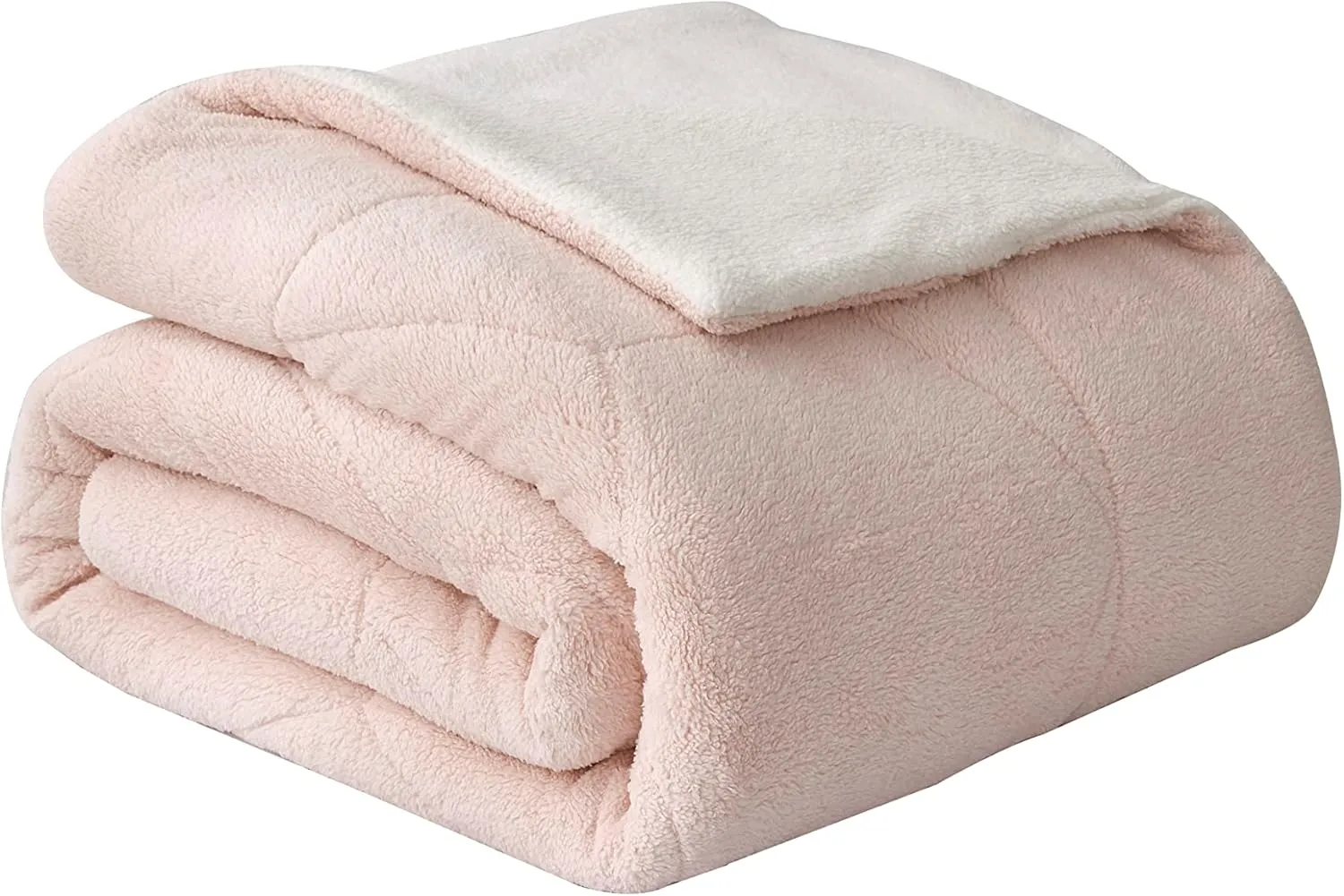 Chezmoi Collection Wynne 3-Piece Honeycomb Sherpa Comforter Set - Double Sided Reversible Sherpa Bedding - King, Blush