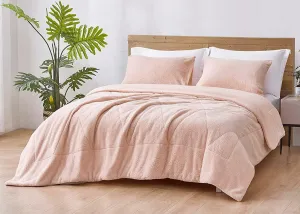 Chezmoi Collection Zane 3-Piece Sherpa Comforter Set - Double Sided Triangle Quilting Reversible Washed Microfiber Comforter Bedding Set - King, Blush