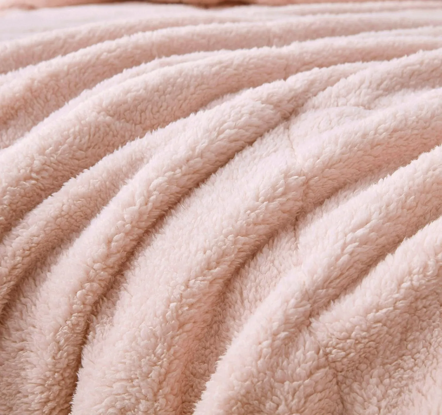 Chezmoi Collection Zane 3-Piece Sherpa Comforter Set - Double Sided Triangle Quilting Reversible Washed Microfiber Comforter Bedding Set - King, Blush